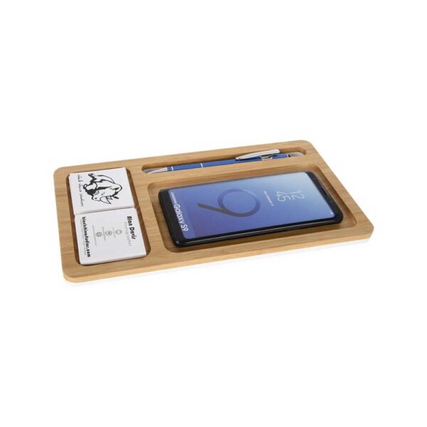 Bamboo Wireless Charging Pad Desktop Organizer