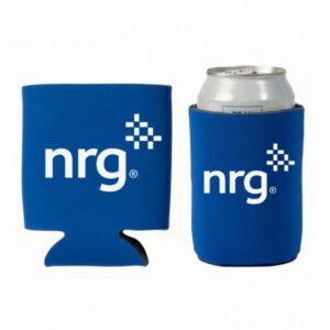 Blue nrg branded can and bottle coolers.