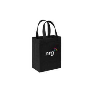 Black tote bag with 'nrg' logo and handles.
